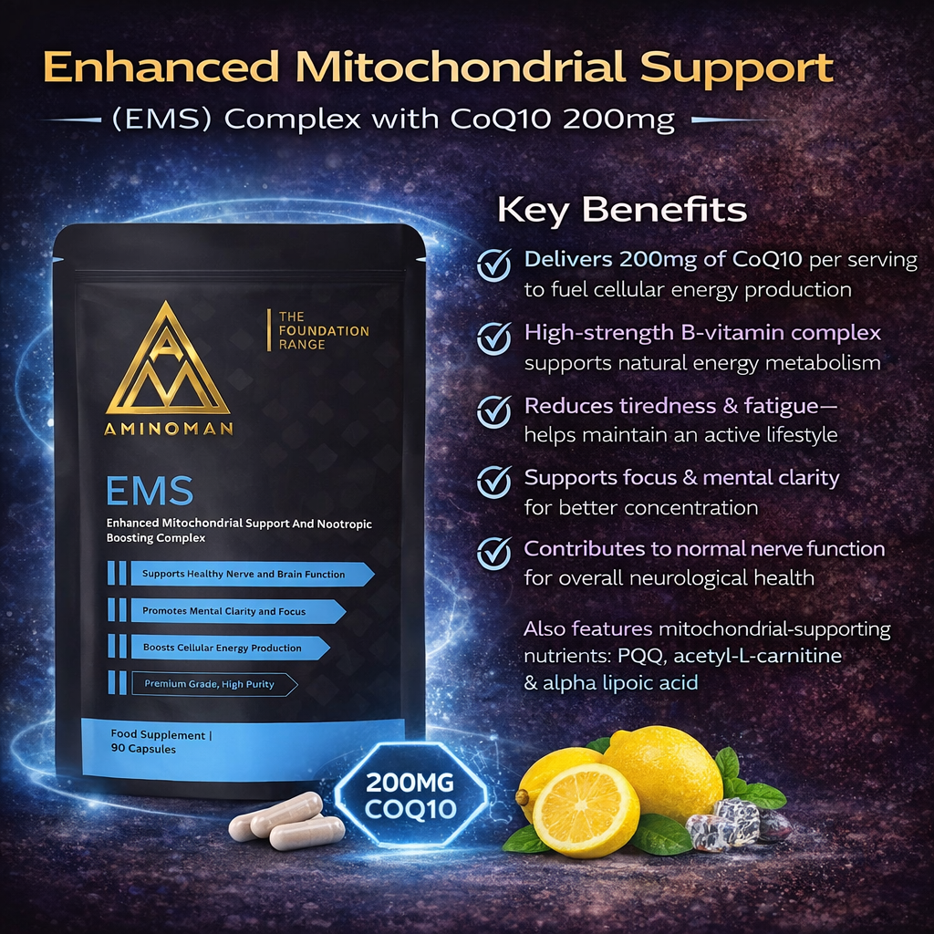 Enhanced Mitochondrial Support (EMS) Complex with CoQ10 200mg Amino Man Enhanced Mitochondrial Support (EMS) Complex with CoQ10 200mg Amino Man