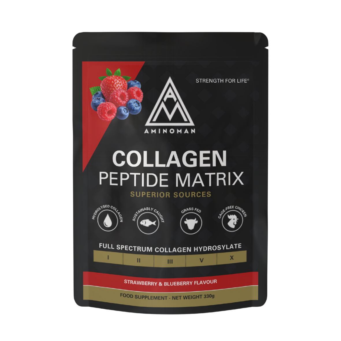 Strawberry & Blueberry Flavour Collagen Peptide Matrix – Multi Collagen Peptides Hydrolyzed Protein Powder (Types I, II, III, V & X)