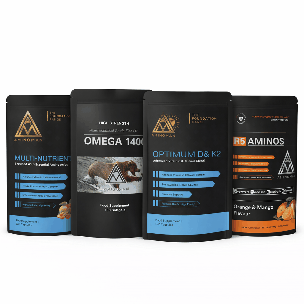 Supplements for Women Over 50 with Vitamin D3 & K2, Multi-Nutrient, Omega 1400 and R5 Aminos. Supports bone health, cardiovascular health, cognition and recovery.