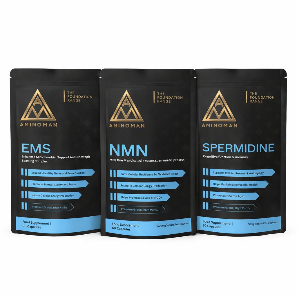 Aminoman Longevity Supplement Stack on a white background